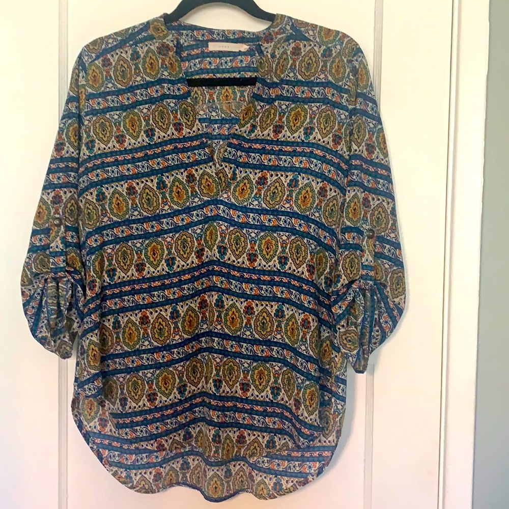Lush Asian print v-neck top